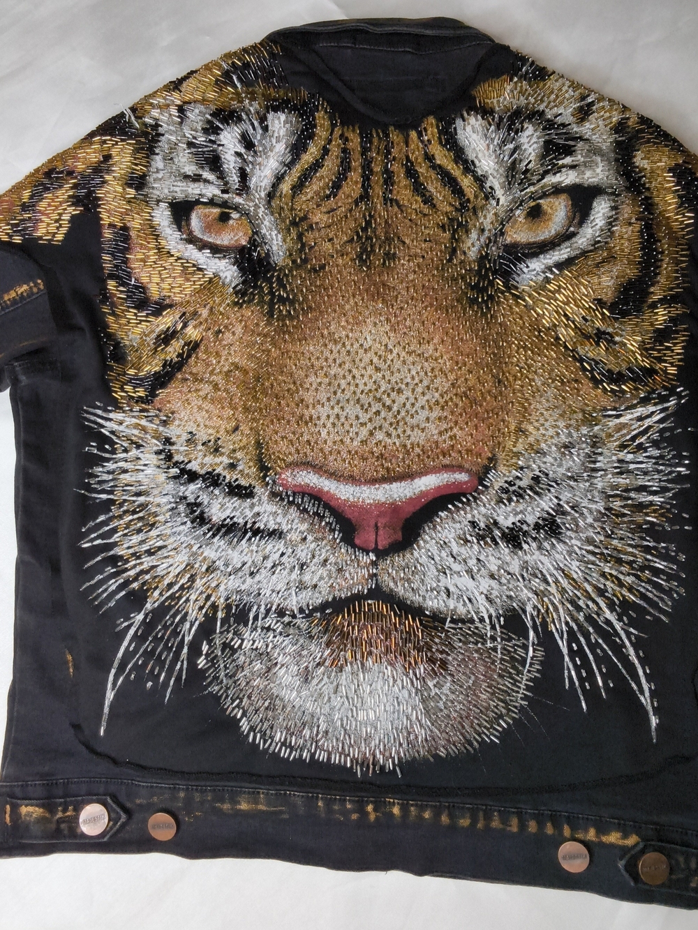 Men's Black Bomber Jacket with Embroidered Tiger Face